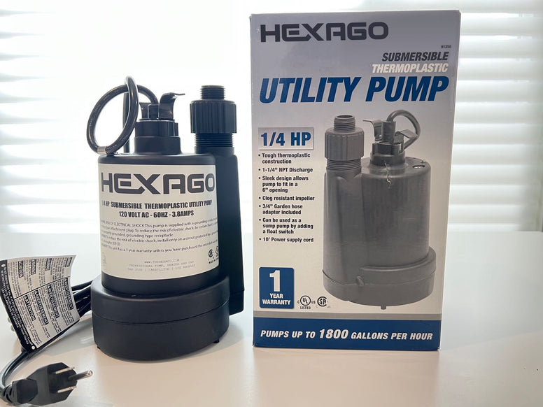 Hexago 1/4HP Utility Pump Thermoplastic Sump Pump Submersible Water Pump, Electric Portable Transfer Water Pump for Swimming Pool Hot Tubs Garden Pond Draining Basement