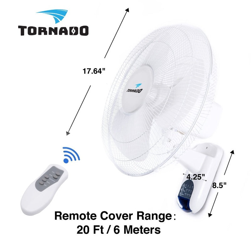 Tornado 16" Digital Remote Oscillating Wall Fan - 2650 CFM - 1 Pack - UL