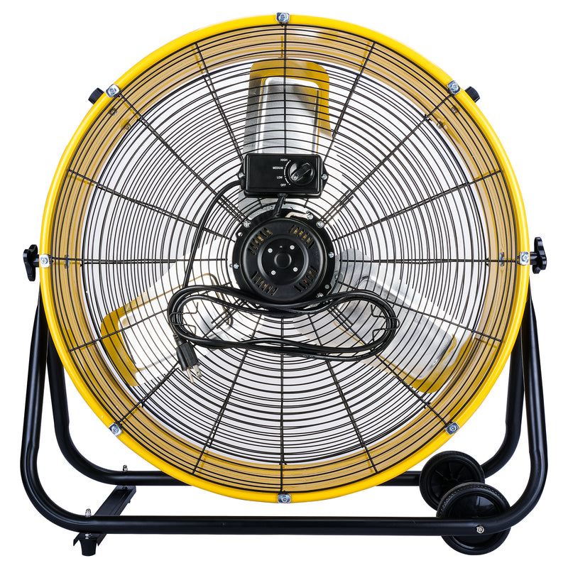 Tornado 24" High Velocity Metal Portable Tilt Blower Drum Fan - Yellow - 8540 CFM - UL