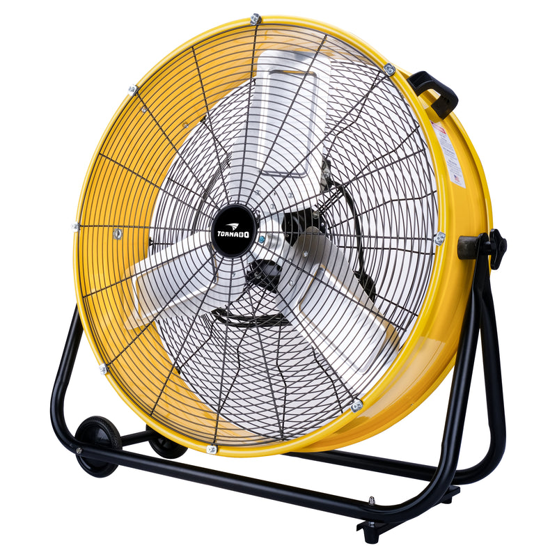 Tornado 24" High Velocity Metal Portable Tilt Blower Drum Fan - Yellow - 8540 CFM - UL
