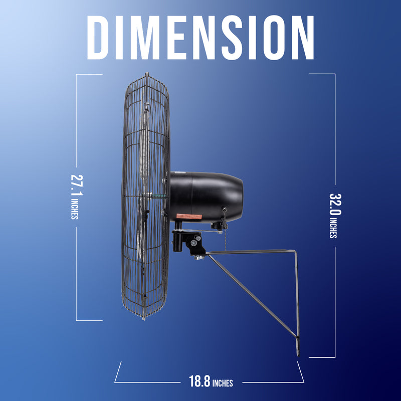 Tornado - 24 Inch Pro Series High Velocity Oscillating Wall Mount Fan – For Commercial, Industrial Use - 3 Speed - 7600 CFM - 1/4 HP - 6.6 FT Cord - UL Safety Listed