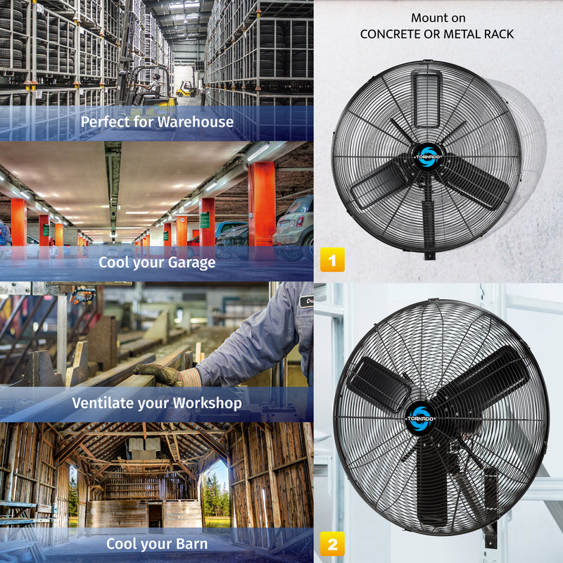 Tornado 24" Outdoor Rated IPX4 Water Resistant High Velocity Metal Oscillating Wall Fan - 7600 CFM - UL