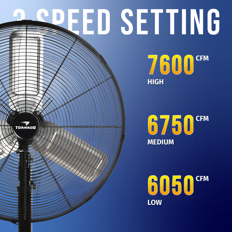 Tornado 24" High Velocity Metal Oscillating Pedestal Fan - 7600 CFM - UL