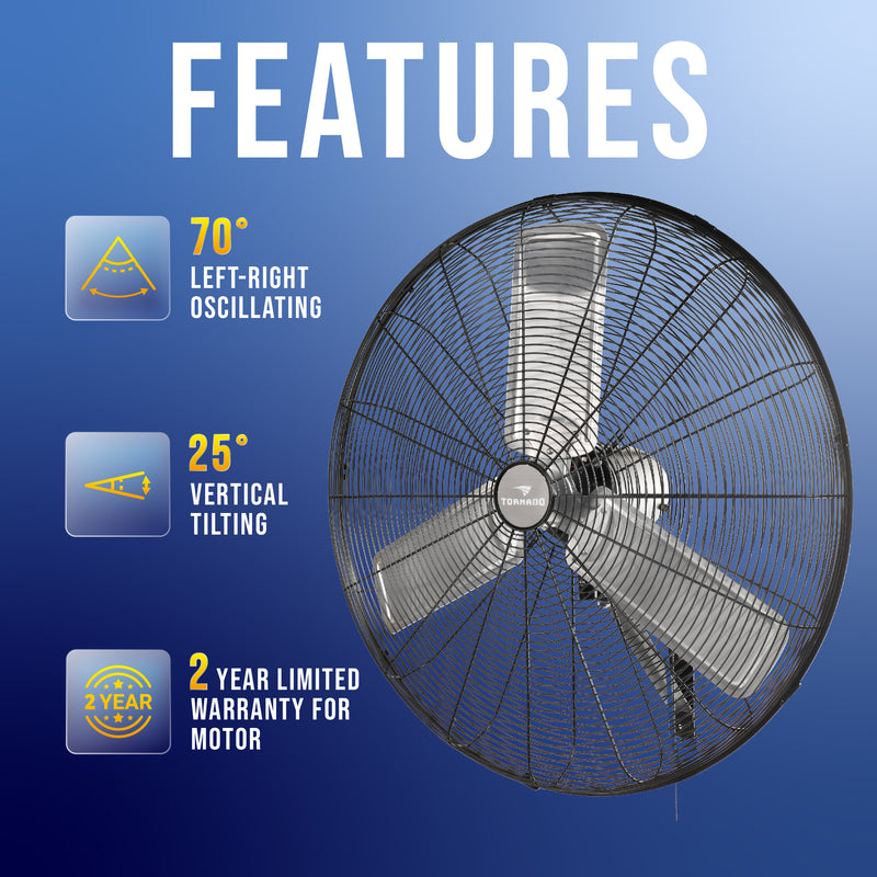 Tornado 30" Pro Series Metal Oscillating Wall Fan - 8850 CFM - UL