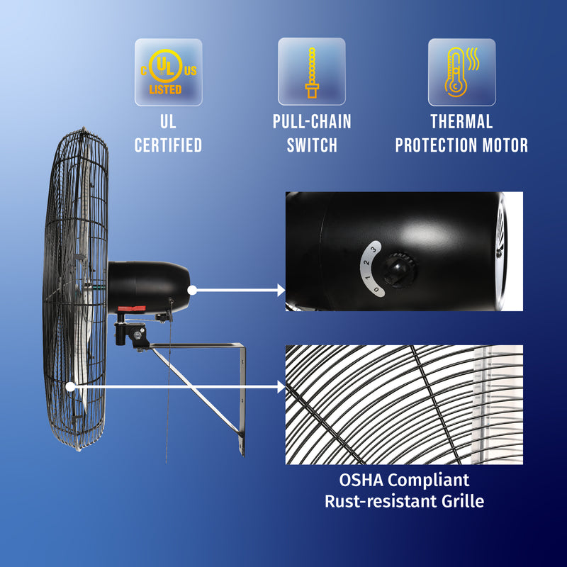 Tornado 30" Pro Series Metal Oscillating Wall Fan - 8850 CFM - UL