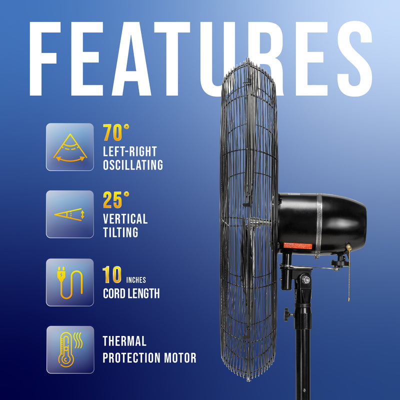 Tornado 30" Outdoor Rated IPX4 Water Resistant Metal Oscillating Pedestal Fan - 8850 CFM – UL