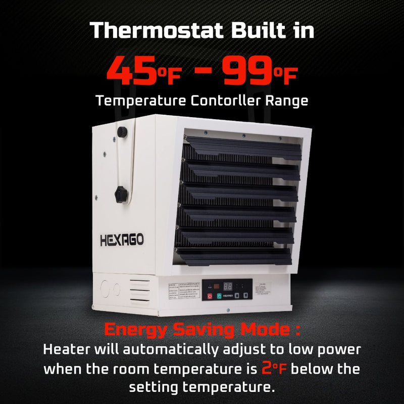 HEXAGO 10000W Industrial Indoor Electrical Garage Space Heater w/ Remote, Thermostat and Timer, ETL Listed