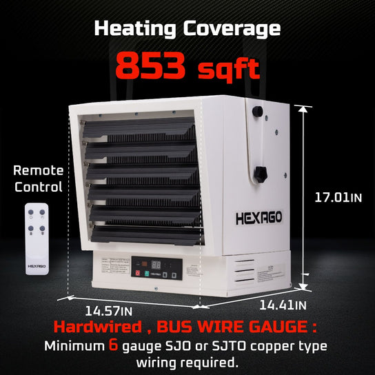 HEXAGO 10000W Industrial Indoor Electrical Garage Space Heater w/ Remote, Thermostat and Timer, ETL Listed