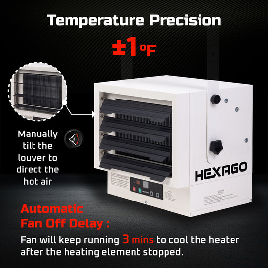 HEXAGO 5000W Industrial Indoor Electrical Garage Space Heater w/ Remote, Thermostat and Timer, ETL Listed