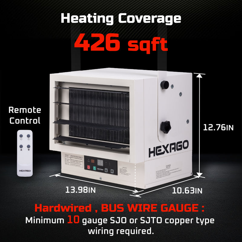 HEXAGO 5000W Industrial Indoor Electrical Garage Space Heater w/ Remote, Thermostat and Timer, ETL Listed
