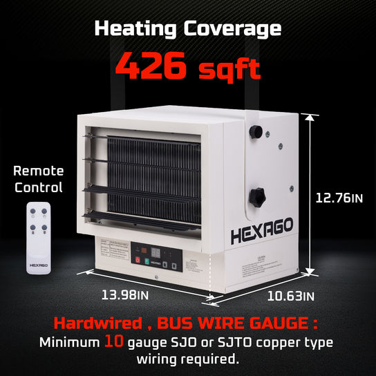 HEXAGO 5000W Industrial Indoor Electrical Garage Space Heater w/ Remote, Thermostat and Timer, ETL Listed
