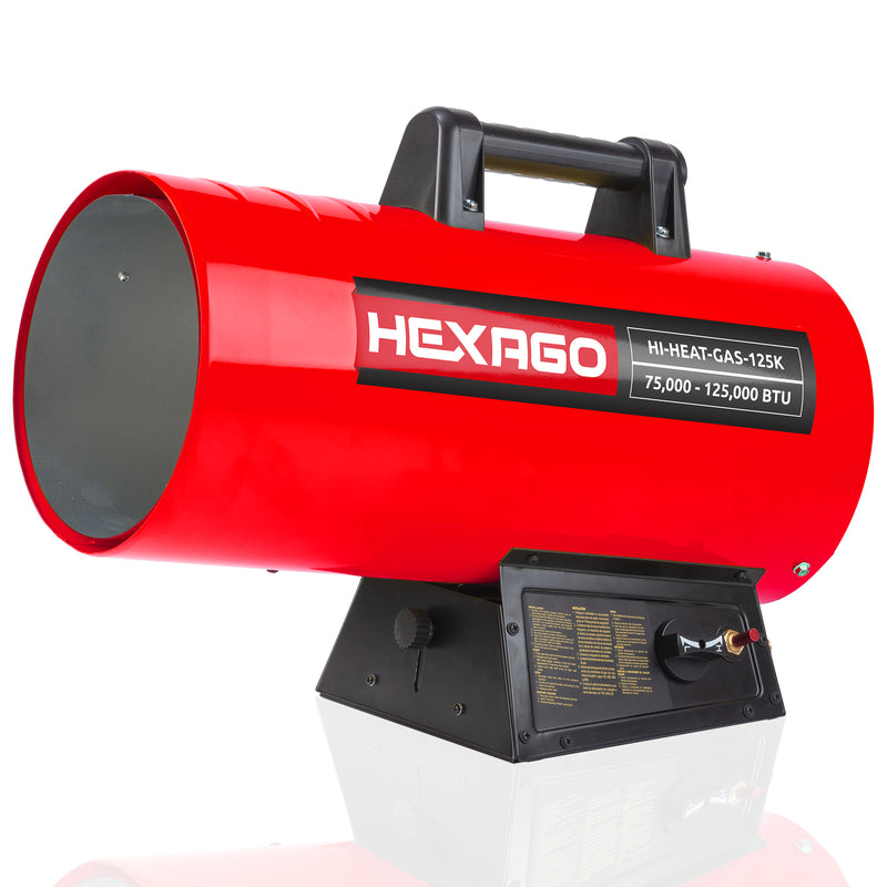 HEXAGO 125,000 BTU Adjustable Portable Liquid Propane Gas  Forced Air Heater, Height Adjustable, CSA Listed, Red, Heating up to 3,125 sqft