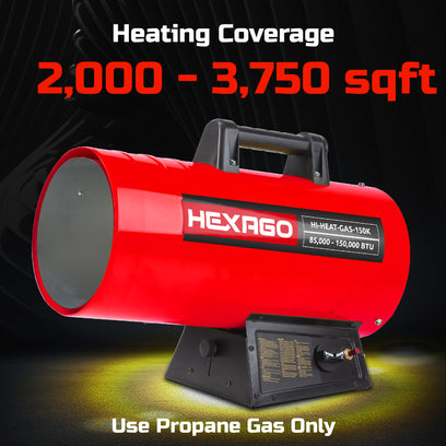 HEXAGO 150,000 BTU Adjustable Portable Liquid Propane Gas Forced Air Heater