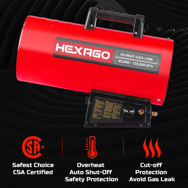 HEXAGO 150,000 BTU Adjustable Portable Liquid Propane Gas Forced Air Heater
