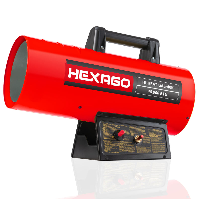 HEXAGO 40,000 BTU Contractor Portable Liquid Propane Gas LGP Forced Air Heater, CSA Listed, Red, Hiseating up to 1,000 sqft
