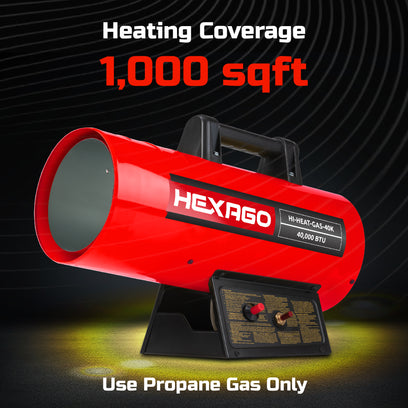 HEXAGO 40,000 BTU Contractor Portable Liquid Propane Gas LGP Forced Air Heater, CSA Listed, Red, Hiseating up to 1,000 sqft