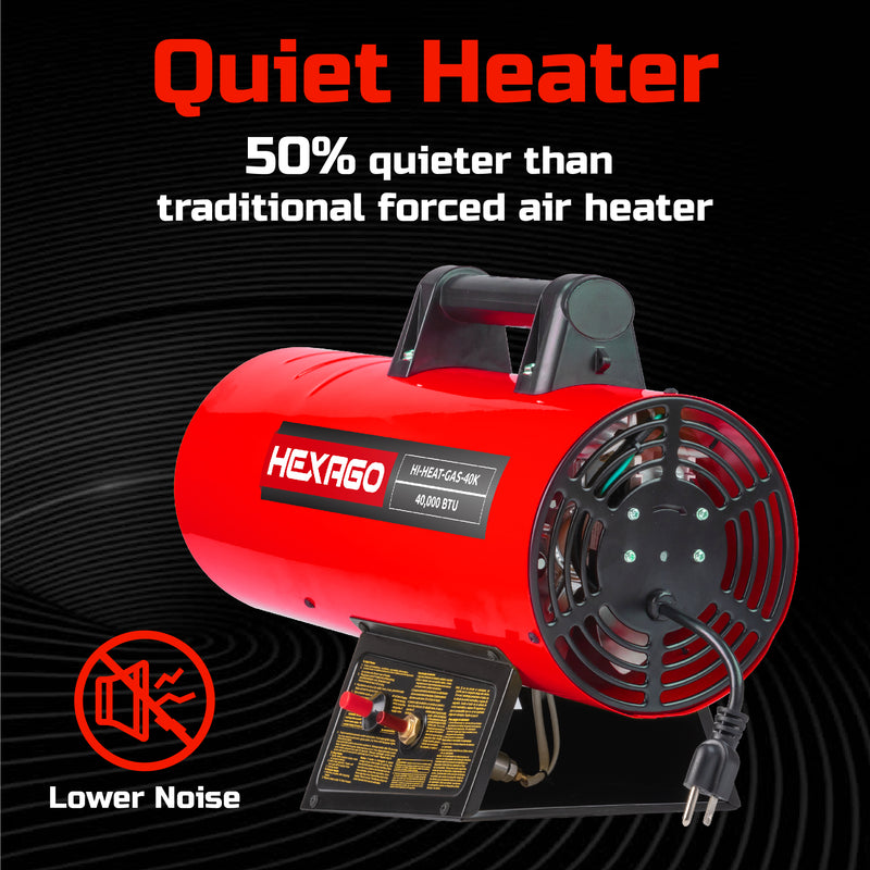 HEXAGO 40,000 BTU Contractor Portable Liquid Propane Gas LGP Forced Air Heater, CSA Listed, Red, Hiseating up to 1,000 sqft