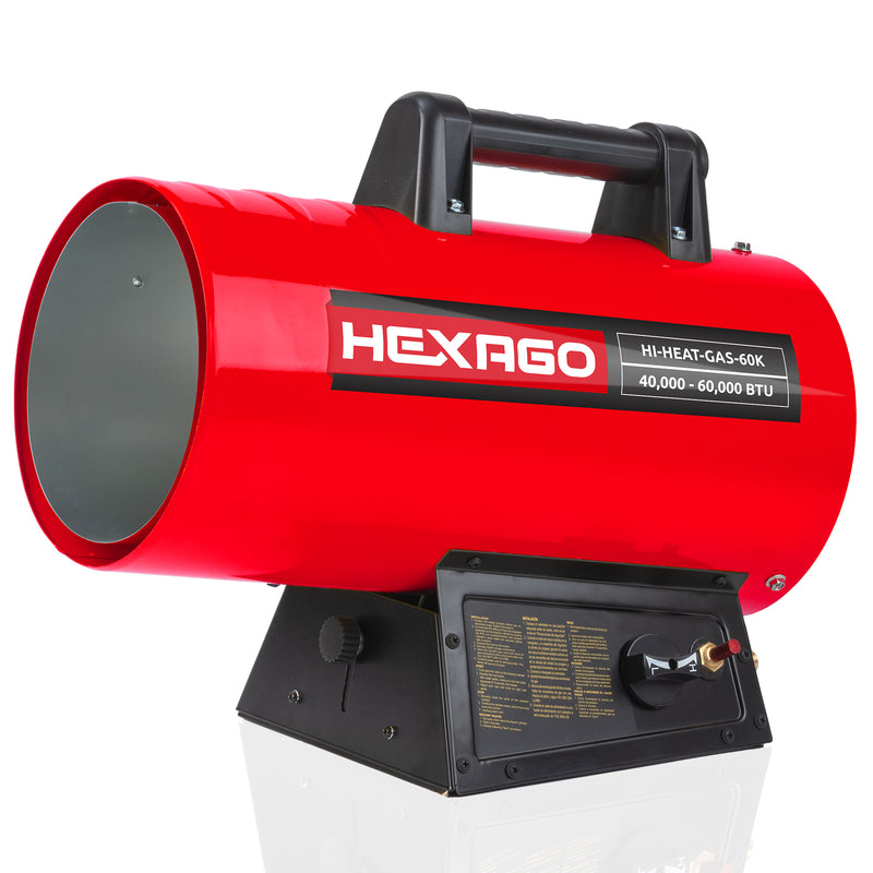 HEXAGO 60,000 BTU Adjustable Portable Liquid Propane Gas  Forced Air Heater, Height Adjustable, CSA Listed, Red, Heating up to 1,500 sqft