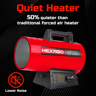 HEXAGO 60,000 BTU Adjustable Portable Liquid Propane Gas  Forced Air Heater, Height Adjustable, CSA Listed, Red, Heating up to 1,500 sqft