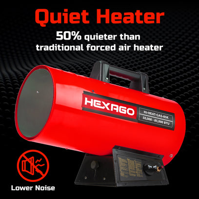 HEXAGO 85,000 BTU Adjustable Portable Liquid Propane Gas Forced Air Heater, Height Adjustable, CSA Listed, Red, Heating up to 2,125 sqft