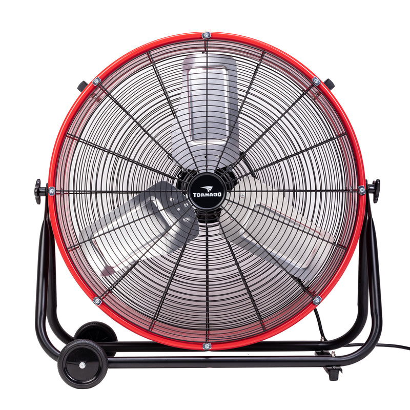 Tornado 24" High Velocity Metal Portable Tilt Blower Drum Fan - Red Wide Version - 8800 CFM - UL