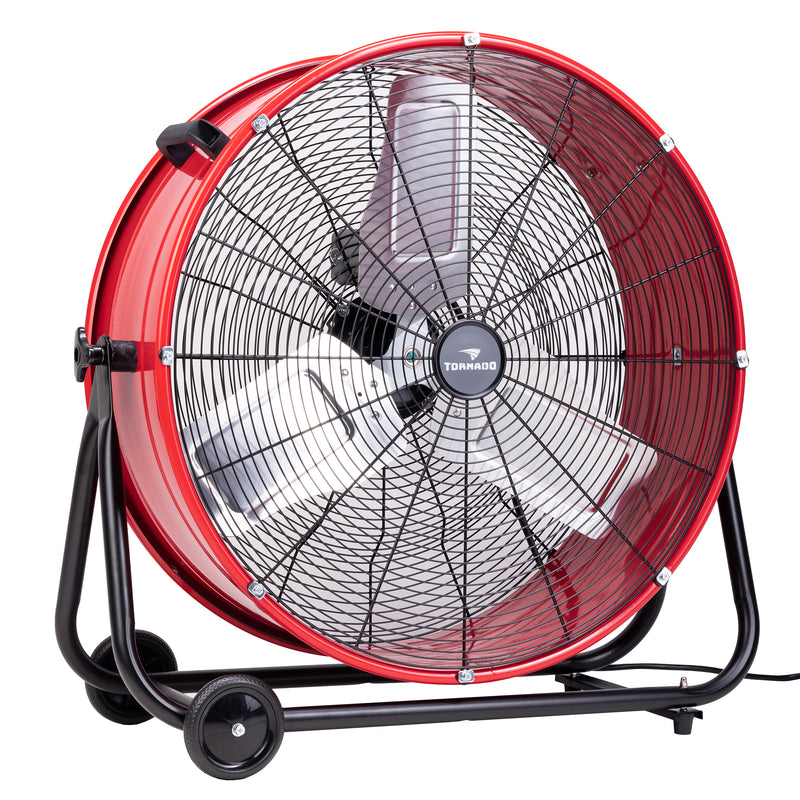 Tornado 24" High Velocity Metal Portable Tilt Blower Drum Fan - Red Wide Version - 8800 CFM - UL