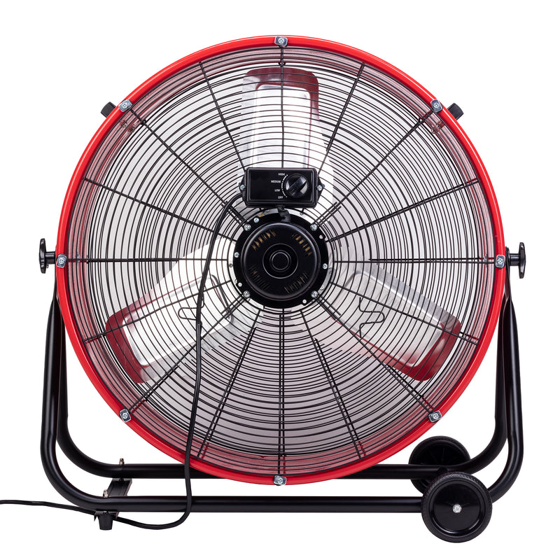 Tornado 24" High Velocity Metal Portable Tilt Blower Drum Fan - Red Wide Version - 8800 CFM - UL