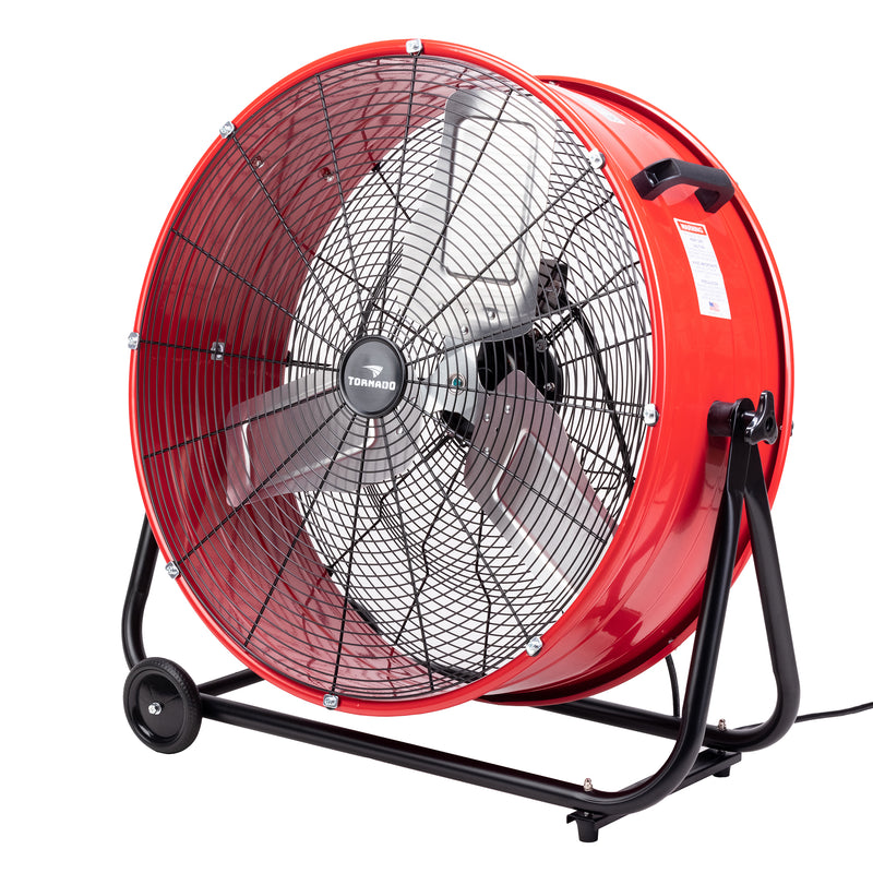 Tornado 24" High Velocity Metal Portable Tilt Blower Drum Fan - Red Wide Version - 8800 CFM - UL