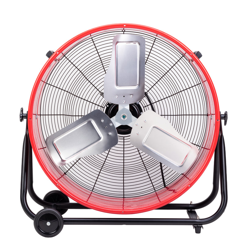 Tornado 24" High Velocity Metal Portable Tilt Blower Drum Fan - Red Wide Version - 8800 CFM - UL