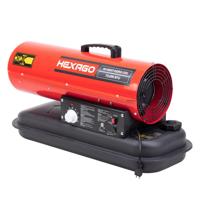 HEXAGO 75,000 BTU Industrial Kerosene Diesel Forced Air Heater, Thermostat , CSA Listed, RED