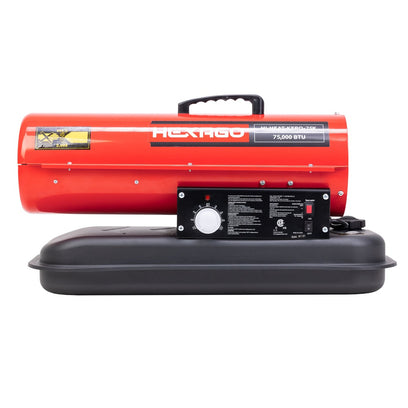 HEXAGO 75,000 BTU Industrial Kerosene Diesel Forced Air Heater, Thermostat , CSA Listed, RED