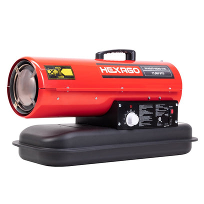 HEXAGO 75,000 BTU Industrial Kerosene Diesel Forced Air Heater, Thermostat , CSA Listed, RED