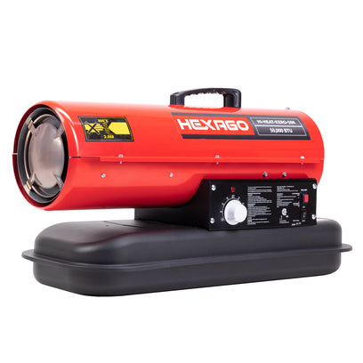 HEXAGO 50,000 BTU Industrial Kerosene Diesel Forced Air Heater, Thermostat , CSA Listed, RED