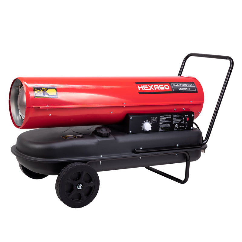 HEXAGO 175,000 BTU Industrial Kerosene Diesel Forced Air Heater, Thermostat , CSA Listed, RED