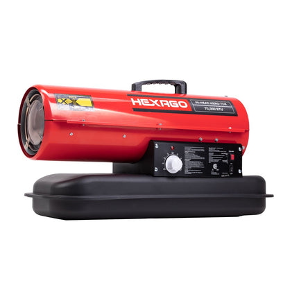 HEXAGO 75,000 BTU Industrial Kerosene Diesel Forced Air Heater, Thermostat , CSA Listed, RED