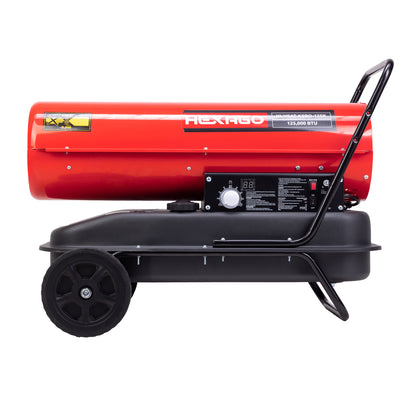 HEXAGO 125,000 BTU Industrial Kerosene Diesel Forced Air Heater, Thermostat , CSA Listed, RED