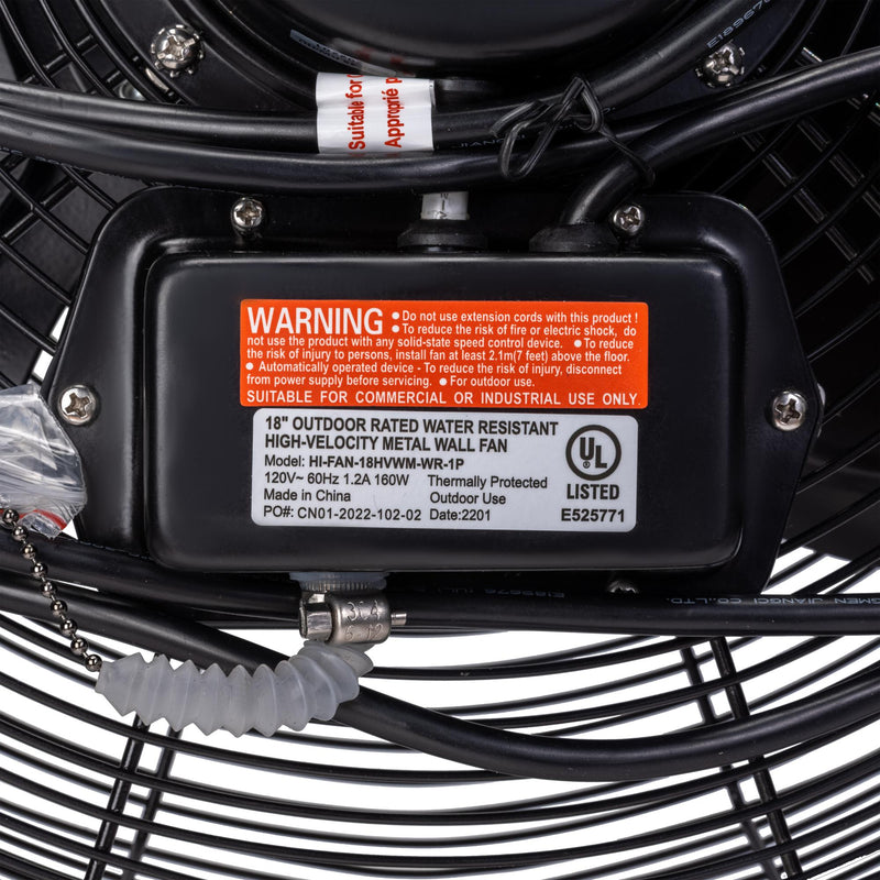 Tornado 18" Outdoor Rated IPX4 Water Resistant High Velocity Metal Wall Fan - 4150 CFM - UL